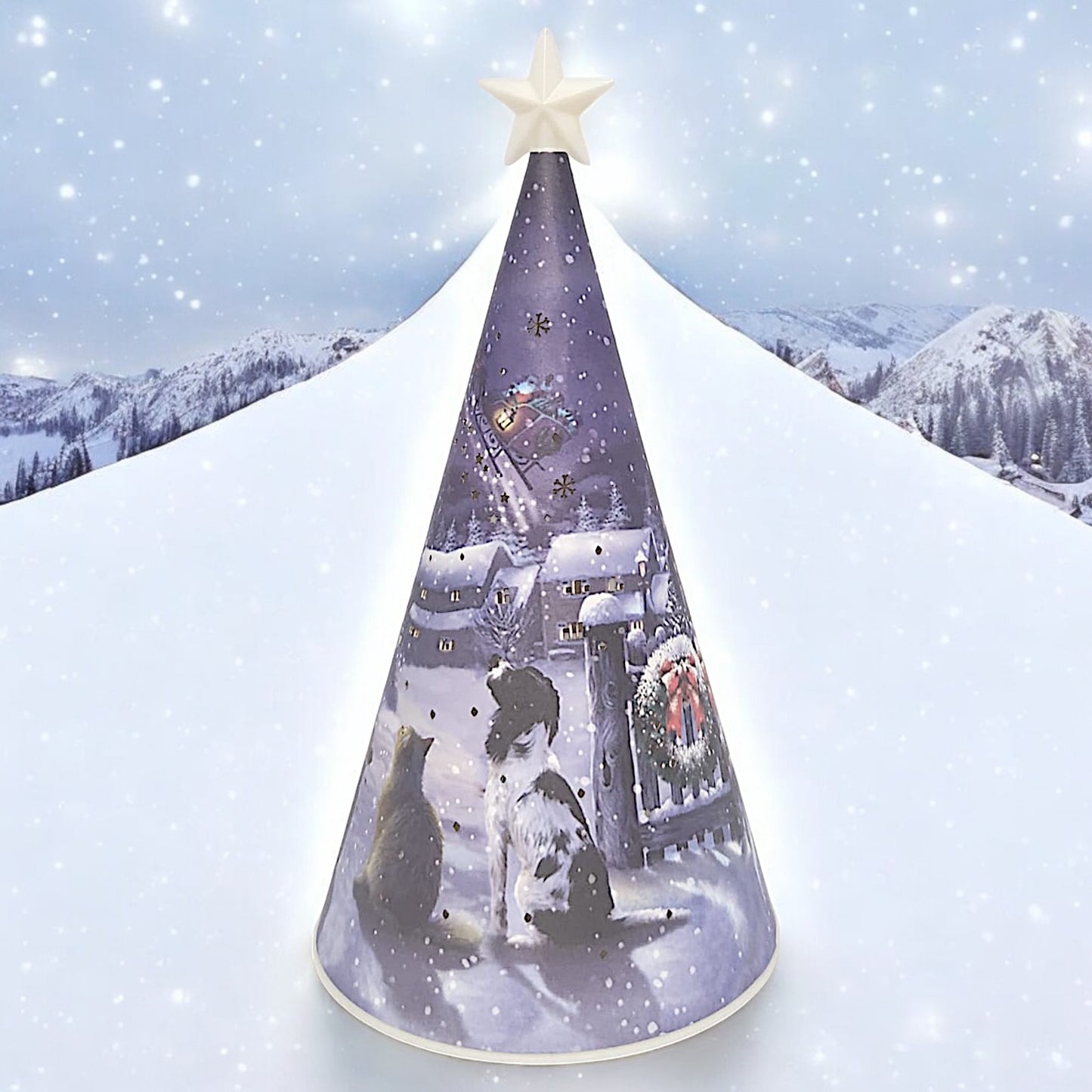 Decorative LED Christmas Tree Nightlight with Snowy Village and Animals