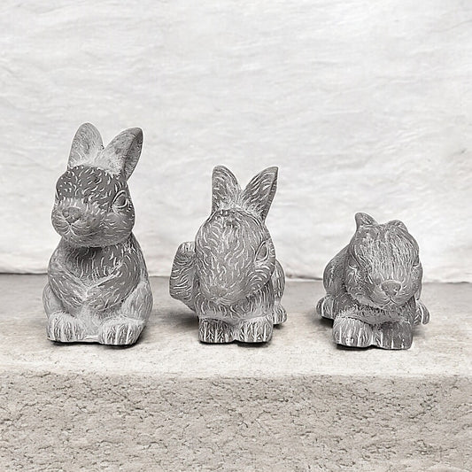 3 Adorable Bunny Garden Statues - Set of 3