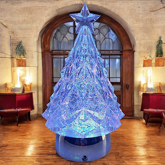 Rotating LED Crystal Christmas Tree with Color-Changing Lights and Water Spinner