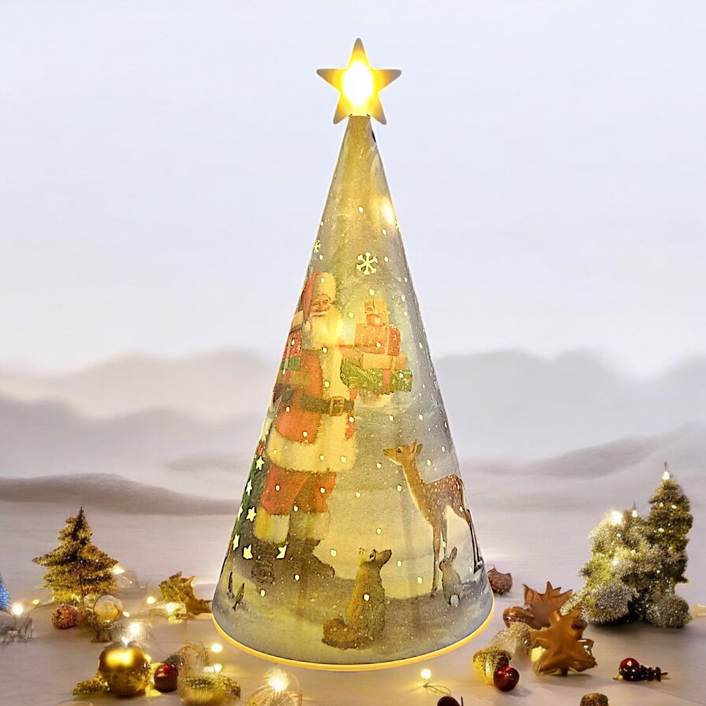 Festive Christmas Tree Tabletop Decoration with Lights