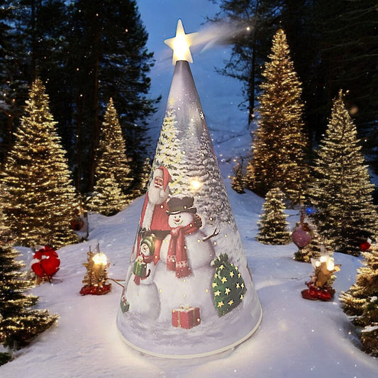 LED Christmas Tree Nightlight with Santa and Snowman Scene