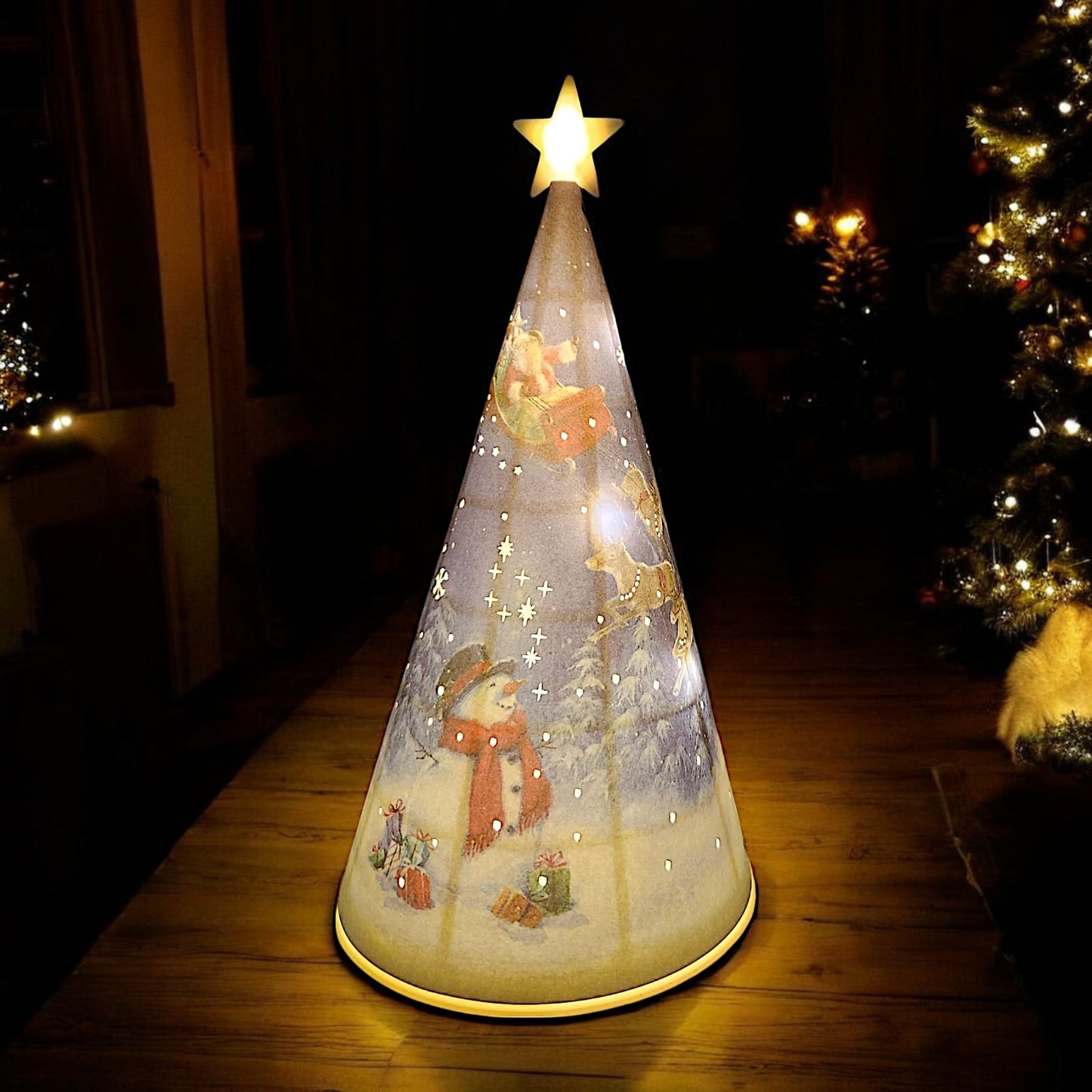 Festive LED Christmas Tree Nightlight with Snowman and Sleigh Scene