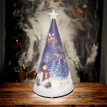 Festive LED Christmas Tree Nightlight with Snowman and Sleigh Scene