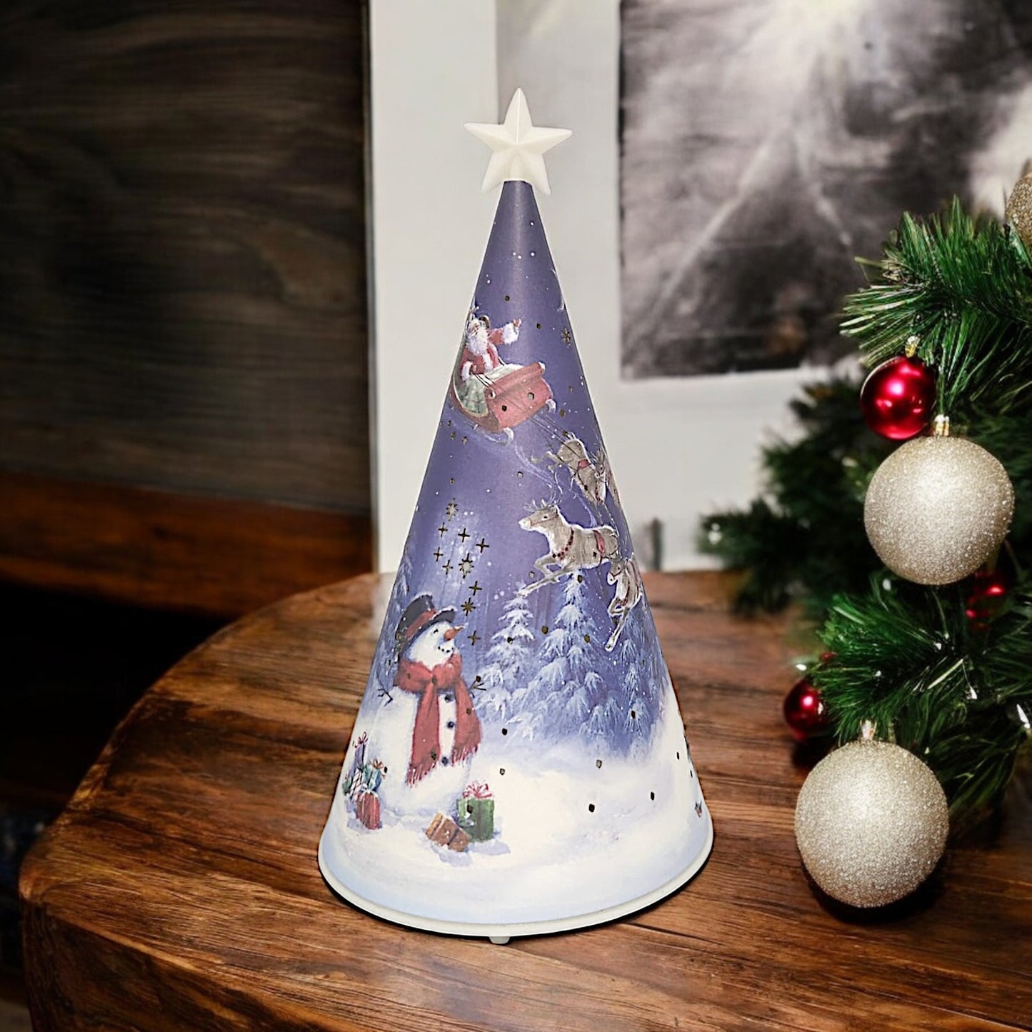 Festive LED Christmas Tree Nightlight with Snowman and Sleigh Scene