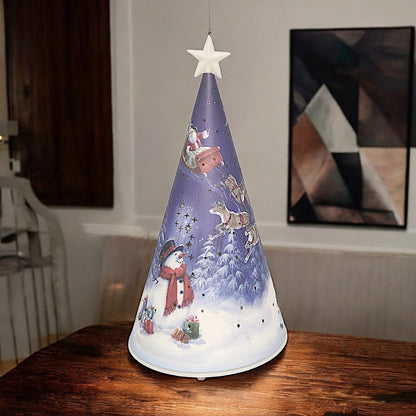 Festive LED Christmas Tree Nightlight with Snowman and Sleigh Scene