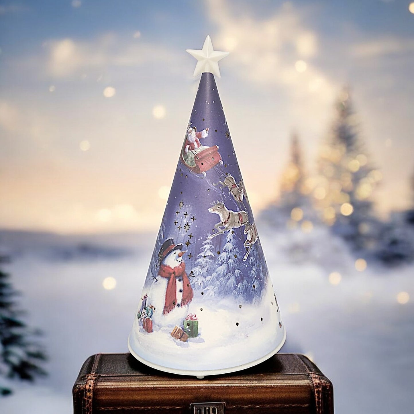 Festive LED Christmas Tree Nightlight with Snowman and Sleigh Scene