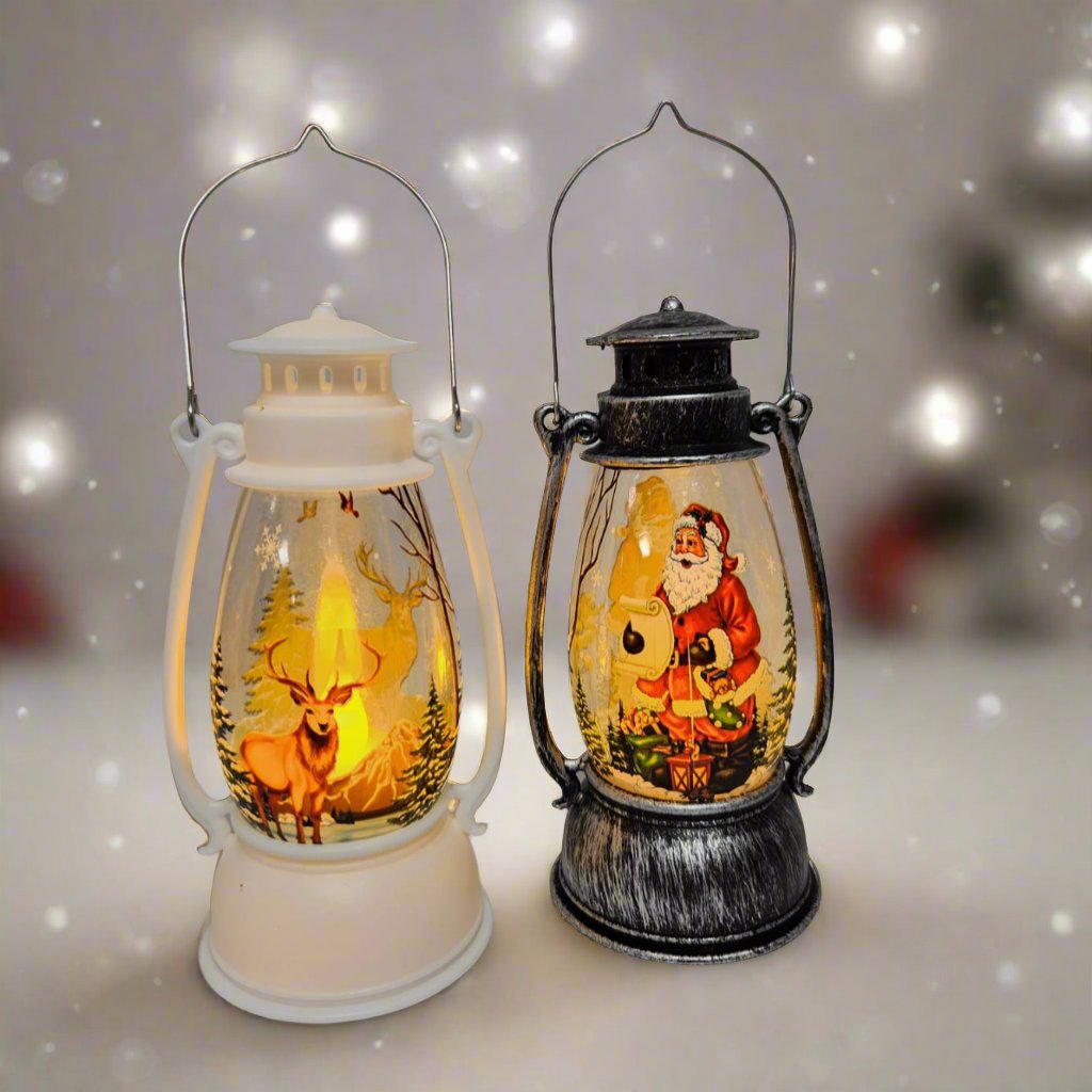 Festive LED Lanterns with Winter Scenes - Set of 2 or 4