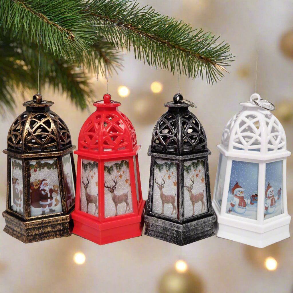 Festive LED Lanterns with Winter Scenes - Set of 2 or 4