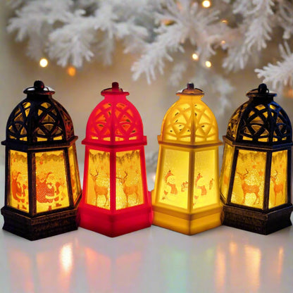 Festive LED Lanterns with Winter Scenes - Set of 2 or 4