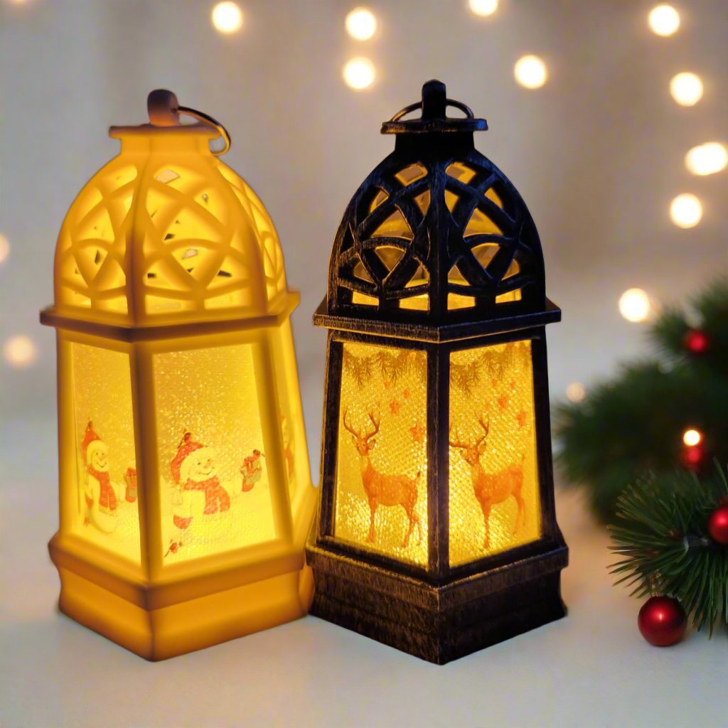 Festive LED Lanterns with Winter Scenes - Set of 2 or 4