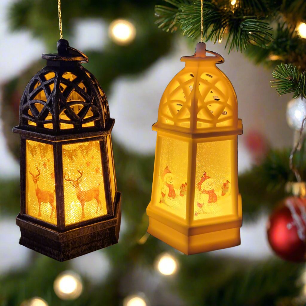 Festive LED Lanterns with Winter Scenes - Set of 2 or 4