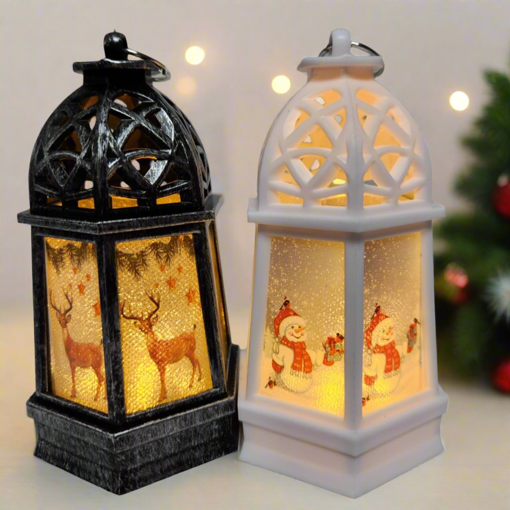 Festive LED Lanterns with Winter Scenes - Set of 2 or 4