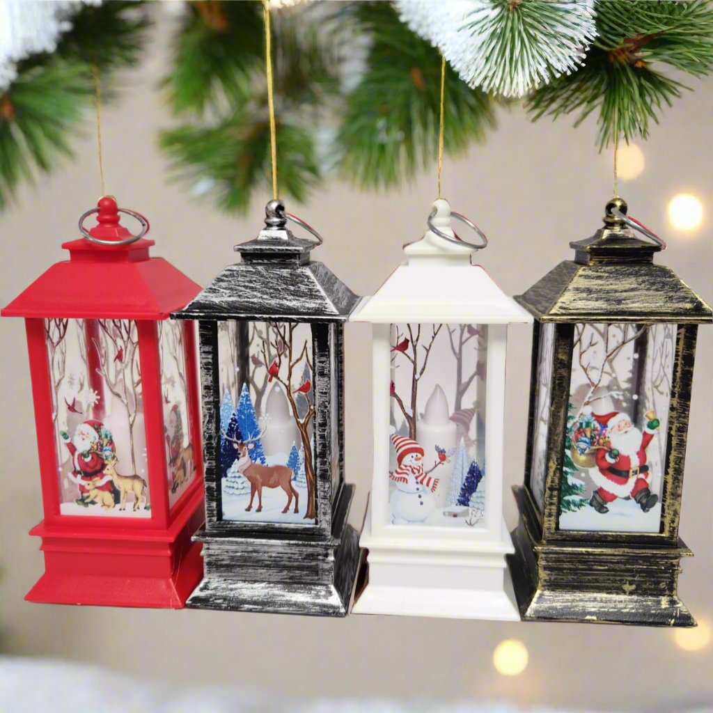 Festive LED Lanterns with Winter Scenes - Set of 2 or 4