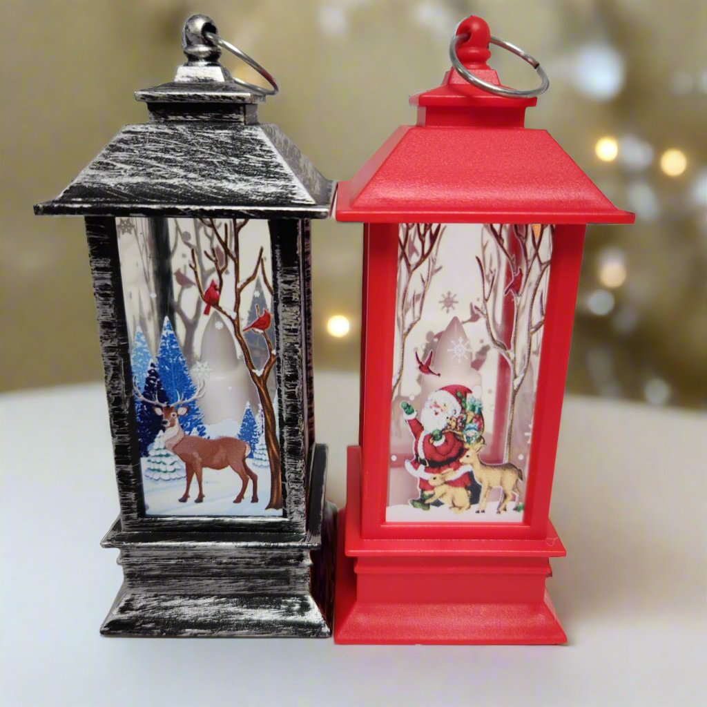 Festive LED Lanterns with Winter Scenes - Set of 2 or 4