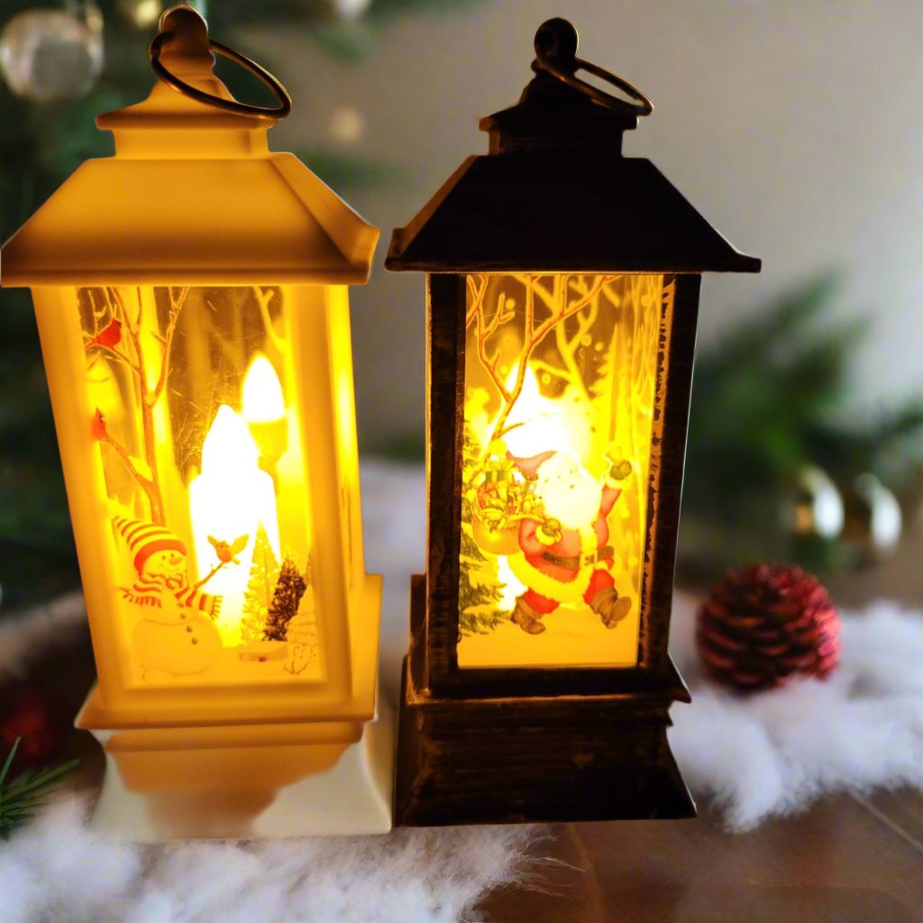 Festive LED Lanterns with Winter Scenes - Set of 2 or 4