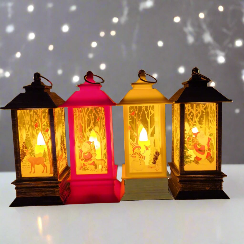 Festive LED Lanterns with Winter Scenes - Set of 2 or 4