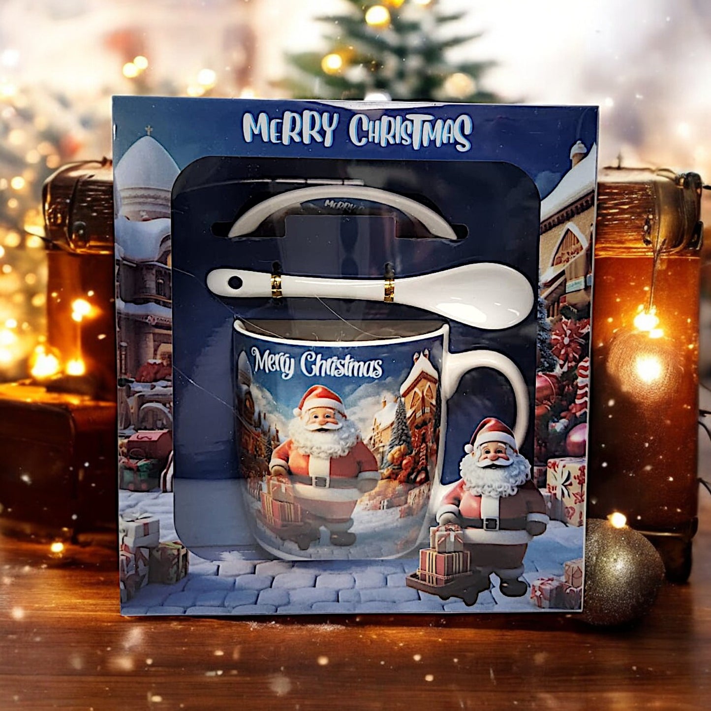 Festive Christmas Mug Set with Santa Claus Design