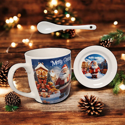 Festive Christmas Mug Set with Santa Claus Design