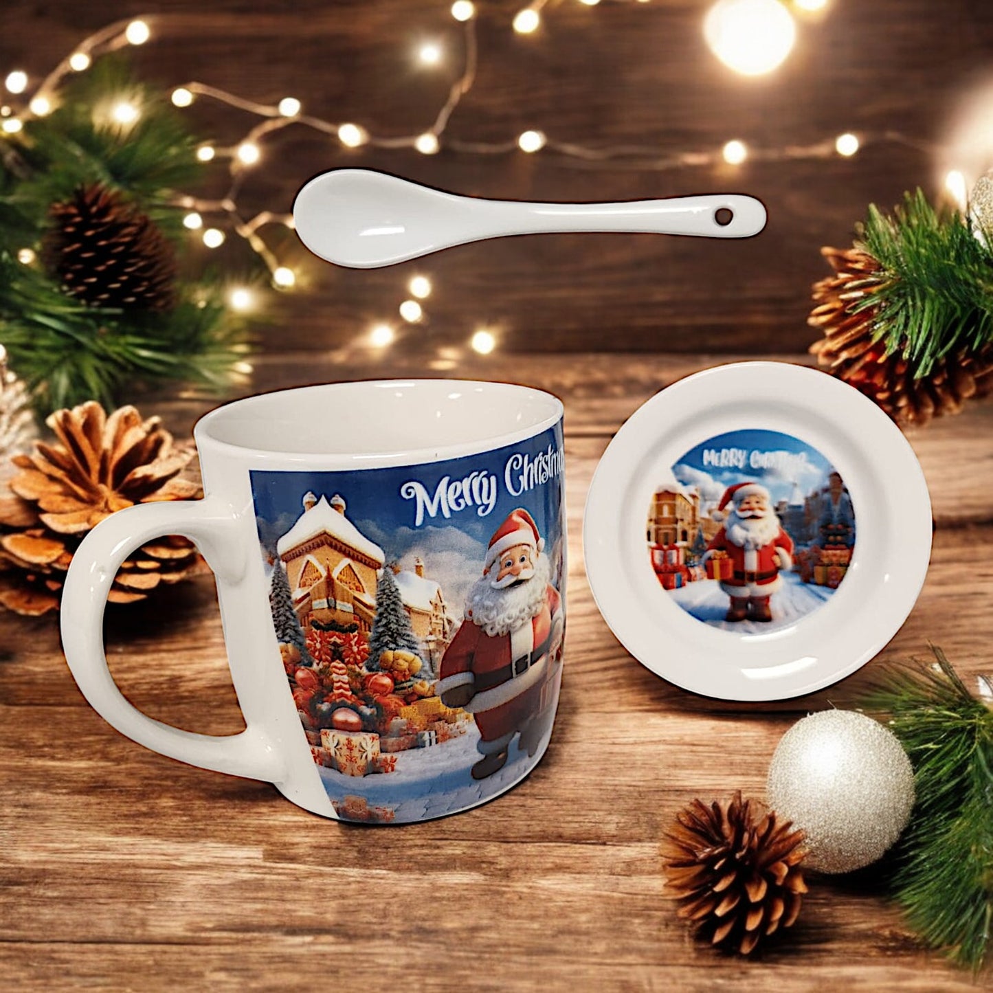 Festive Christmas Mug Set with Santa Claus Design