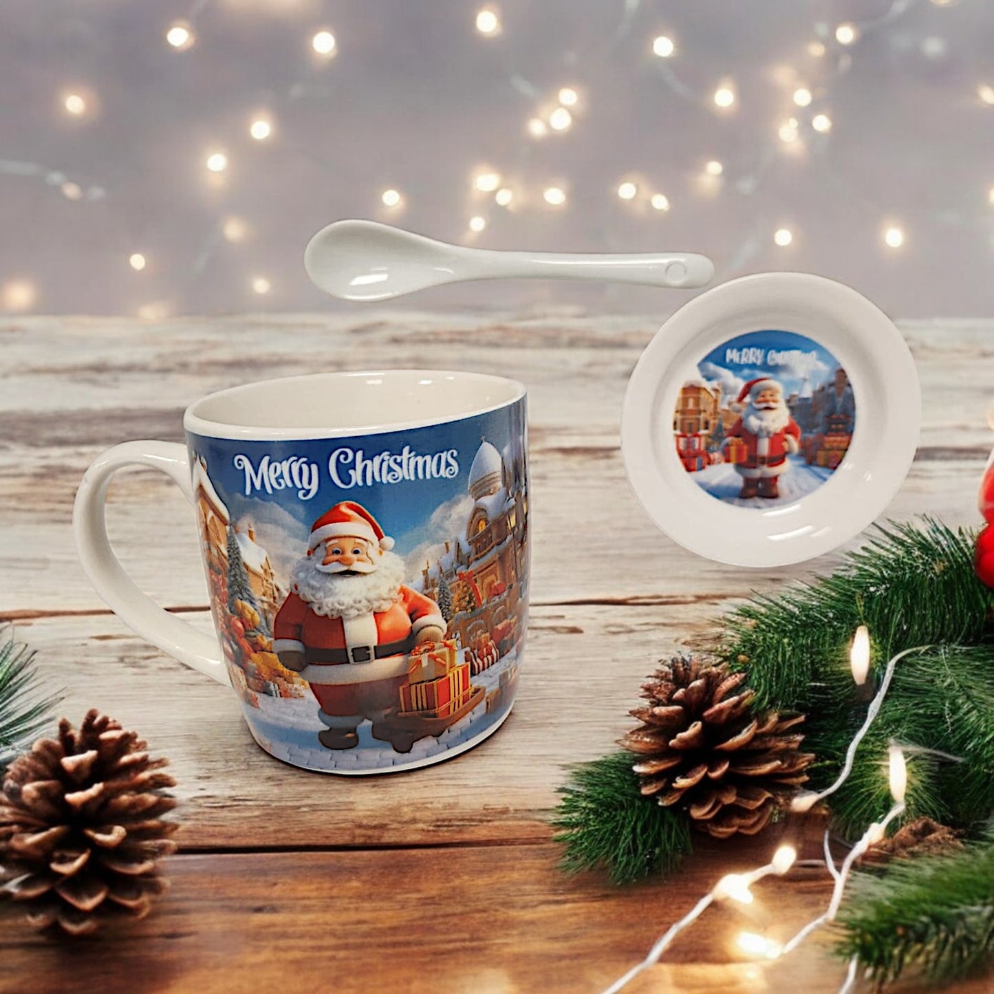 Festive Christmas Mug Set with Santa Claus Design