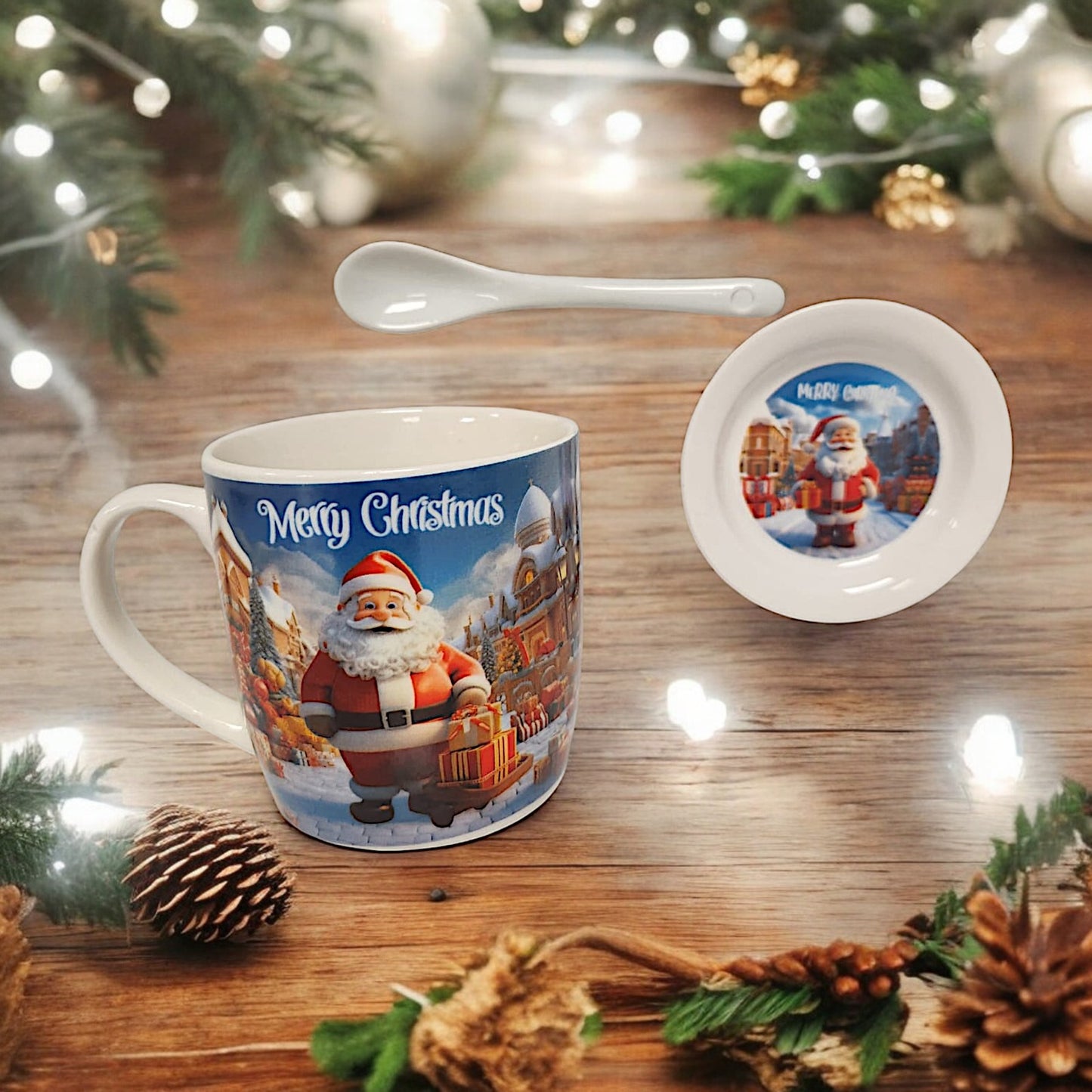 Festive Christmas Mug Set with Santa Claus Design