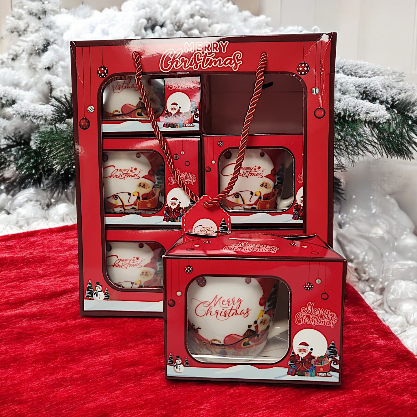 Festive 6-Piece Christmas Mug Set with Santa Claus