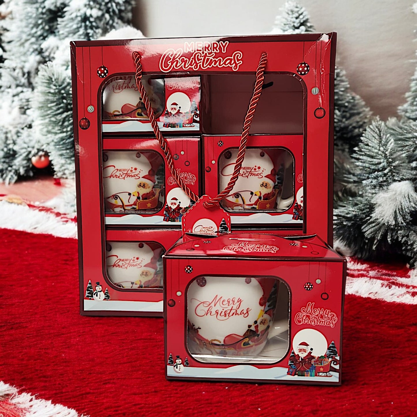 Festive 6-Piece Christmas Mug Set with Santa Claus