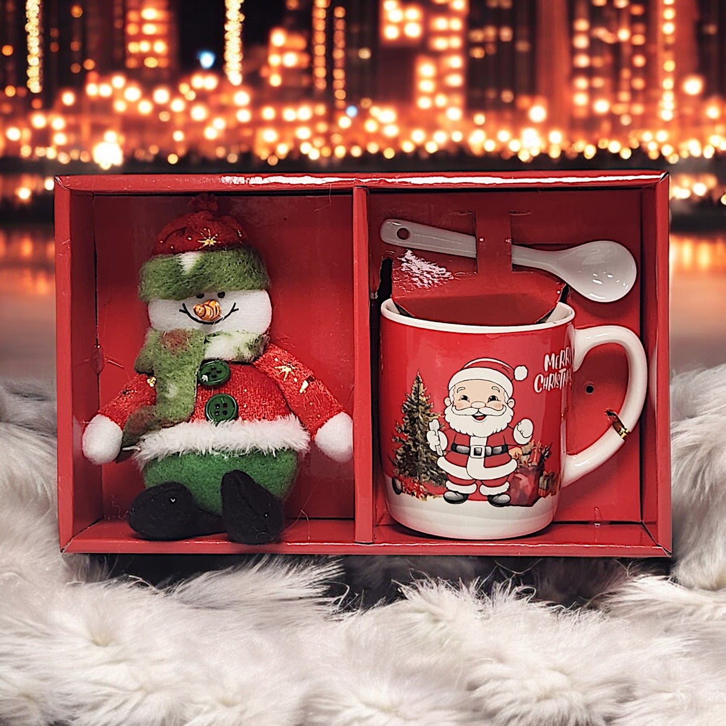 Festive Christmas Mug Set with Snowman Plush and Spoon