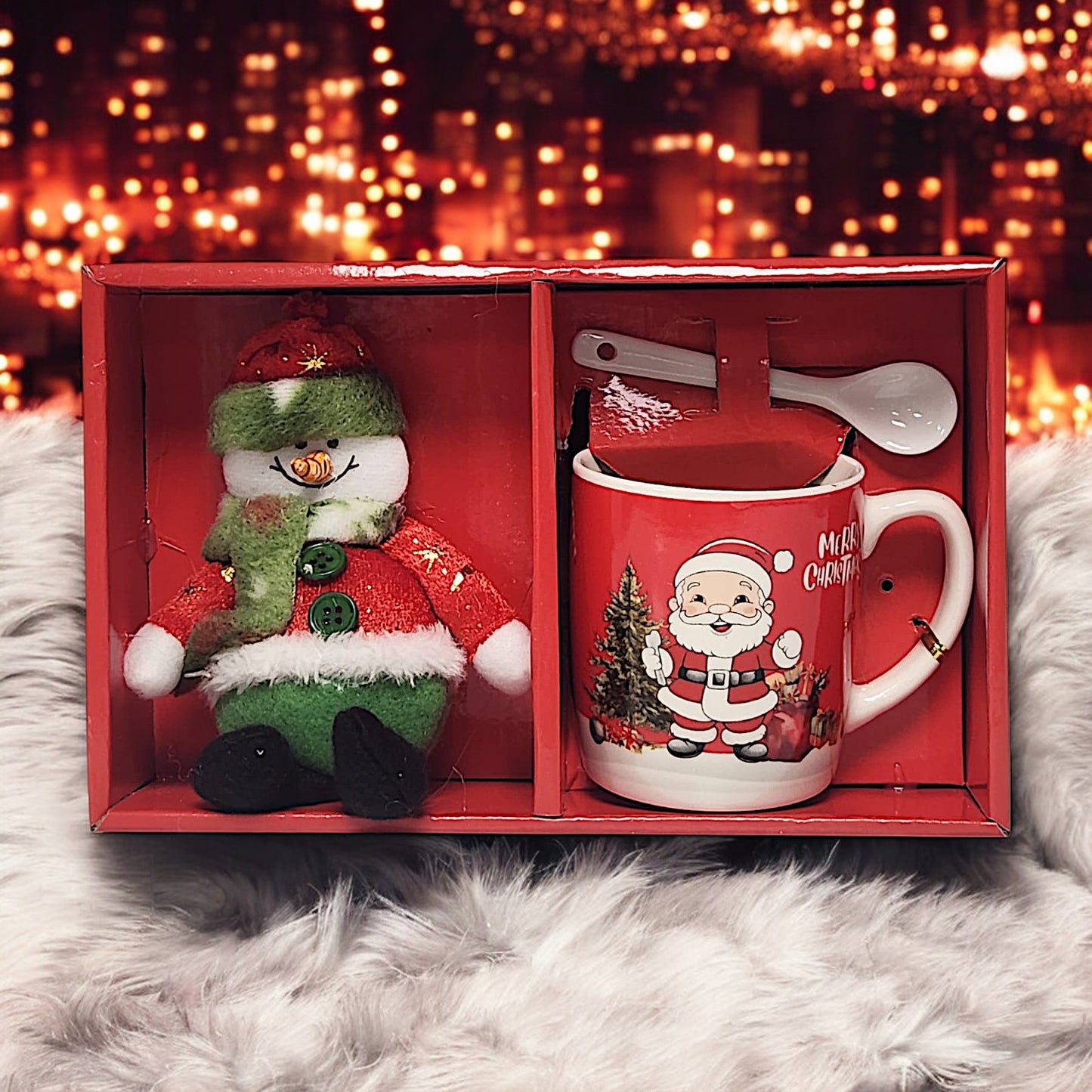 Festive Christmas Mug Set with Snowman Plush and Spoon