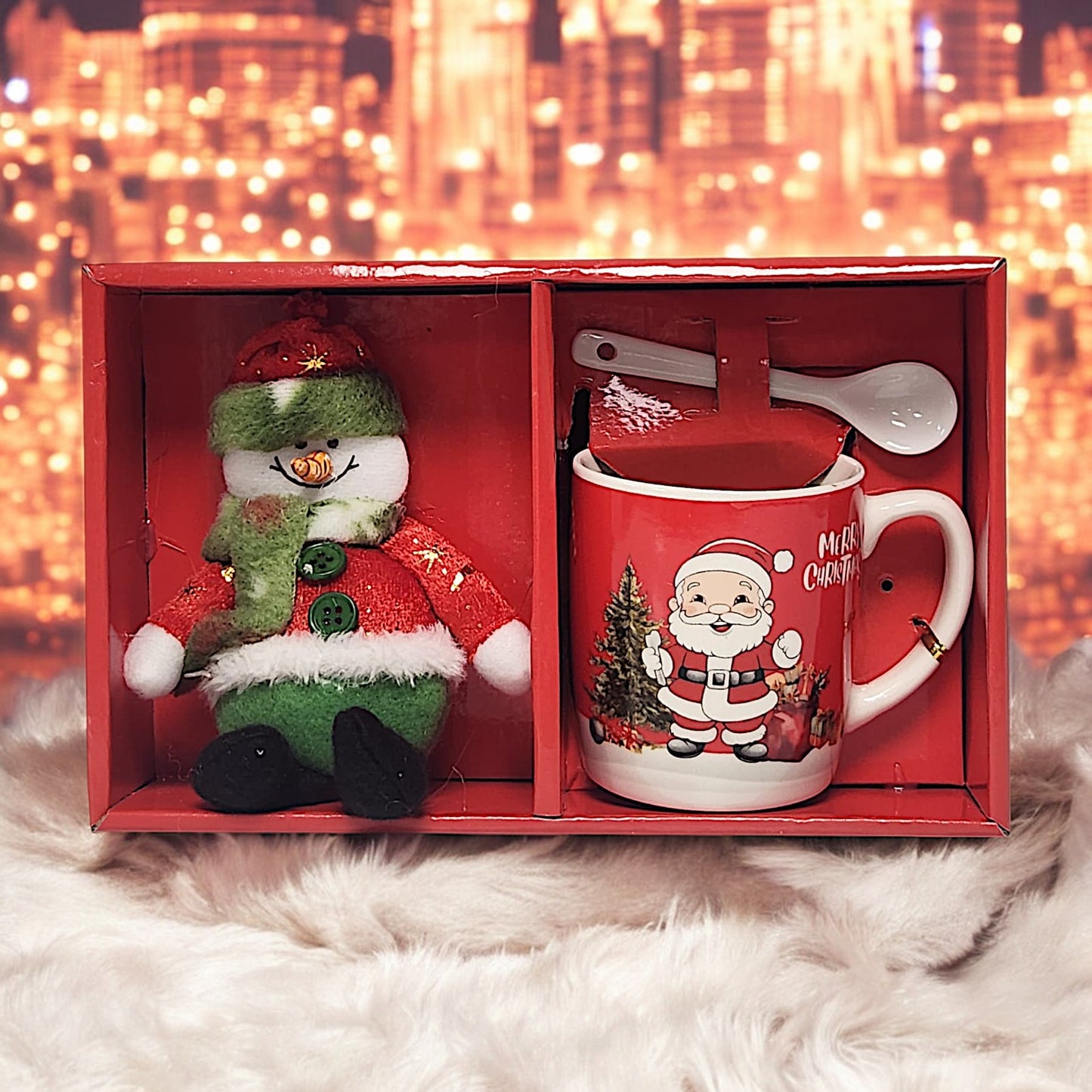 Festive Christmas Mug Set with Snowman Plush and Spoon