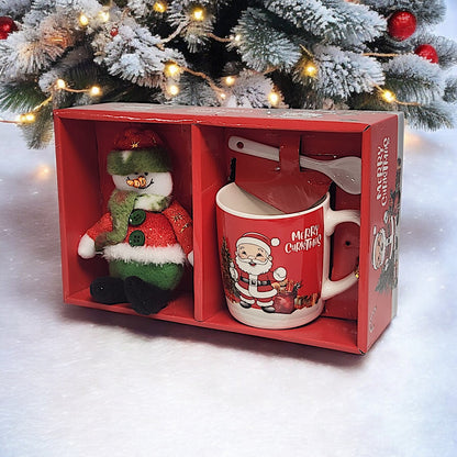 Festive Christmas Mug Set with Snowman Plush and Spoon