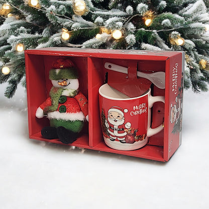 Festive Christmas Mug Set with Snowman Plush and Spoon