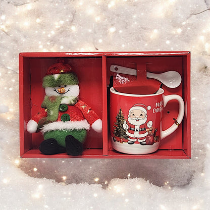 Festive Christmas Mug Set with Snowman Plush and Spoon