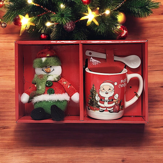 Festive Christmas Mug Set with Snowman Plush and Spoon