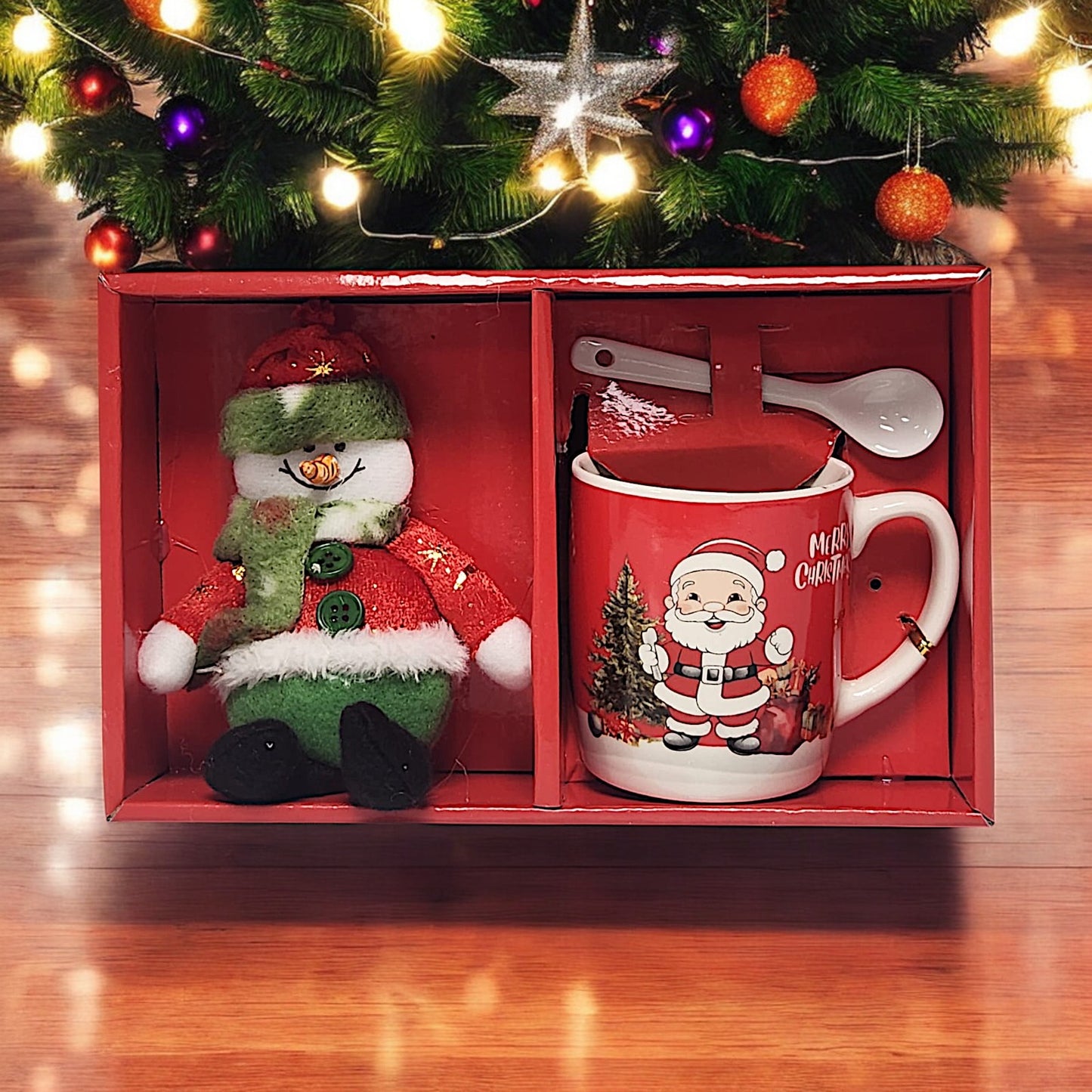 Festive Christmas Mug Set with Snowman Plush and Spoon