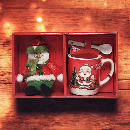 Festive Christmas Mug Set with Snowman Plush and Spoon