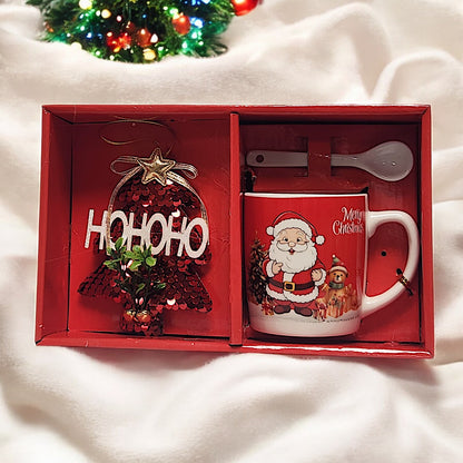 Festive Christmas Mug Set with Ho Ho Ho Decoration