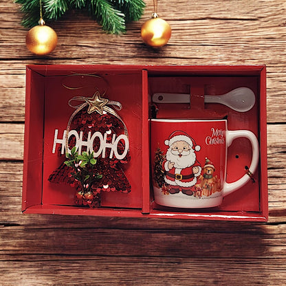 Festive Christmas Mug Set with Ho Ho Ho Decoration