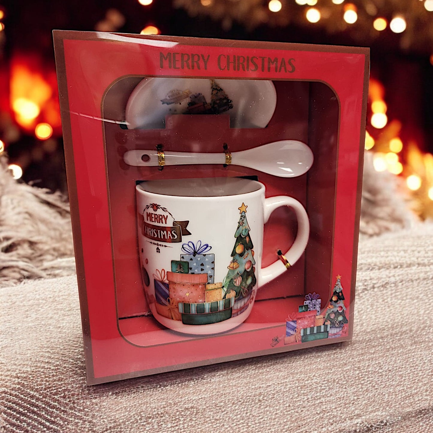 Festive Christmas Mug Sets with Saucer and Spoon - 4 Unique Designs