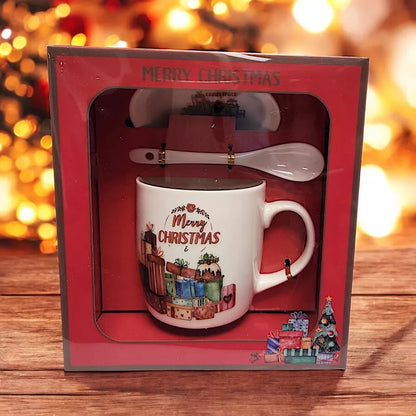 Festive Christmas Mug Sets with Saucer and Spoon - 4 Unique Designs