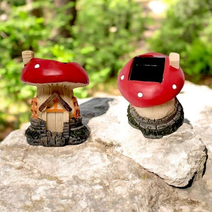 Resin Mushroom House Solar Light LED Garden Fairy Cottage Ornament Outdoor Fairy Garden Light