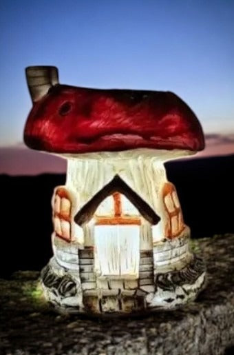 Resin Mushroom House Solar Light LED Garden Fairy Cottage Ornament Outdoor Fairy Garden Light