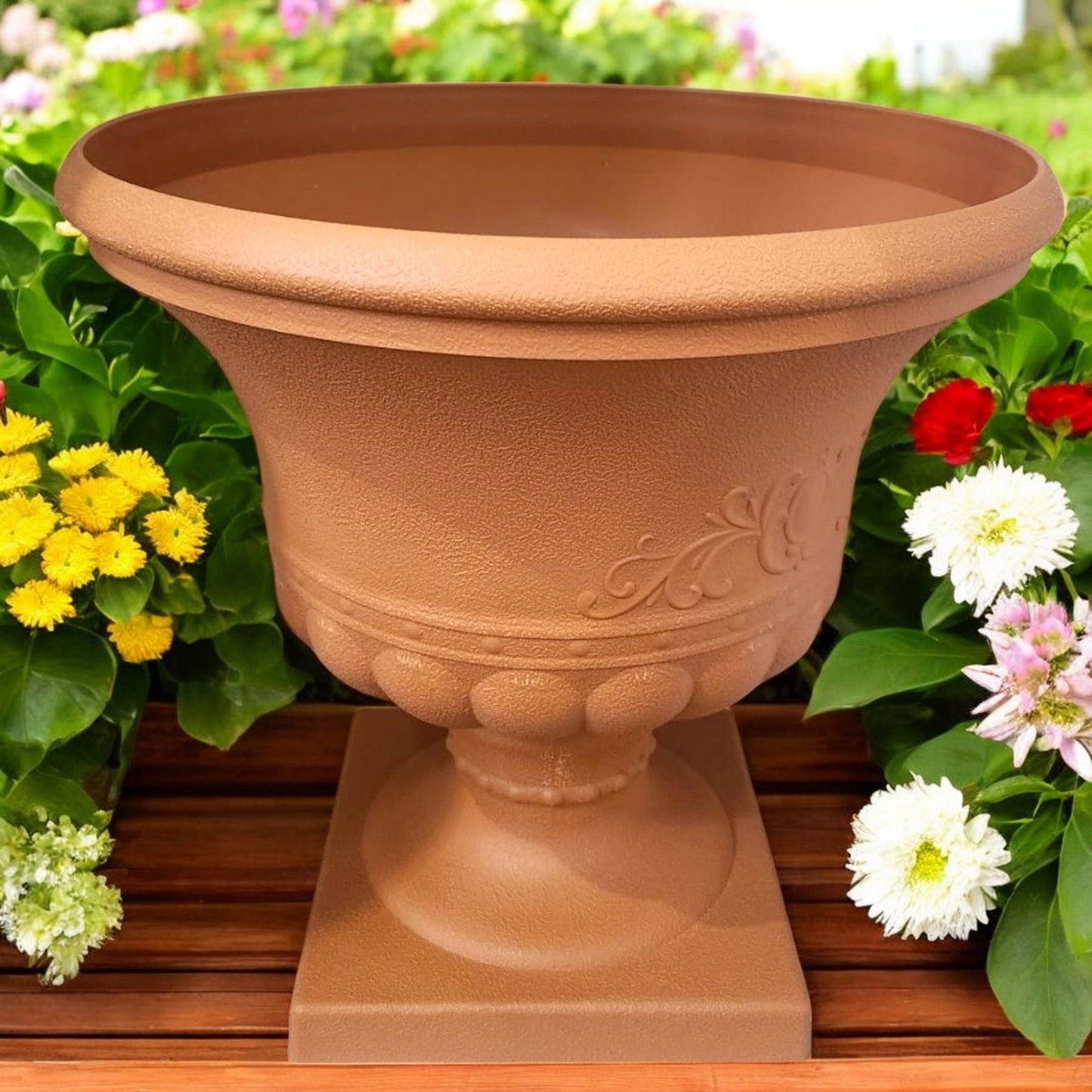 Elegant Garden Pedestal Planter  Classic Ornate Outdoor & Indoor Plant Pot (Height: 36cm,Diameter: 34cm)