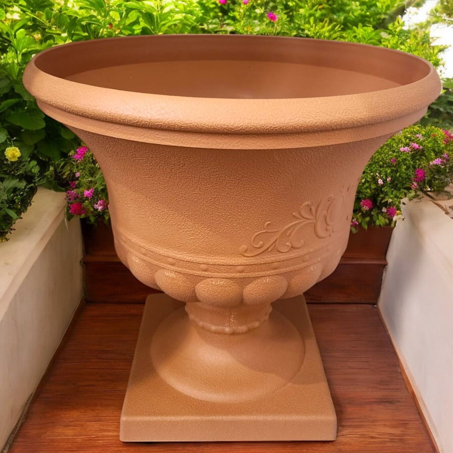 Elegant Garden Pedestal Planter  Classic Ornate Outdoor & Indoor Plant Pot (Height: 36cm,Diameter: 34cm)