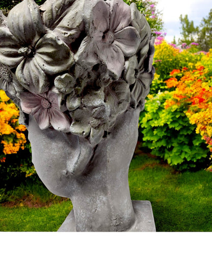 Petal-Shaped Cement Planter Floral Head Sculpture Pot Indoor & Outdoor Decorative Planter