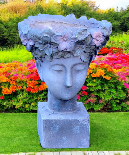 Petal-Shaped Cement Planter Floral Head Sculpture Pot Indoor & Outdoor Decorative Planter