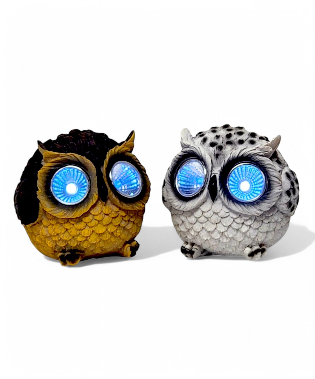 Pack of 2 Solar Owl Garden Ornaments – White & Brown LED Eyes 8cm Outdoor Decorative Lights