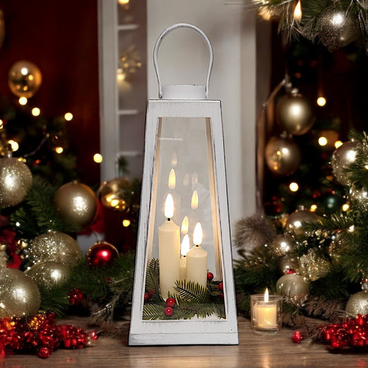 Crackle Glass Christmas Lantern with LED Lights - Rustic, Festive Decor | Divas World