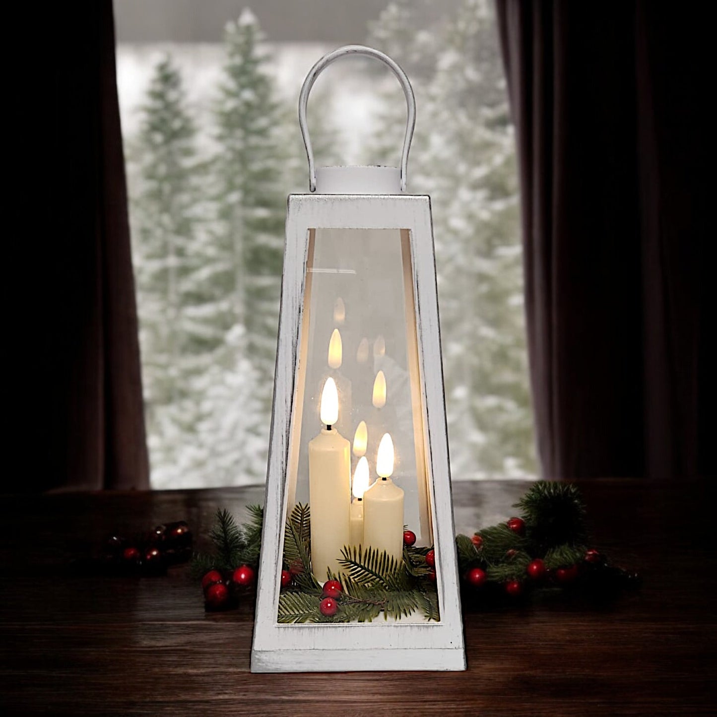 Crackle Glass Christmas Lantern with LED Lights - Rustic, Festive Decor | Divas World