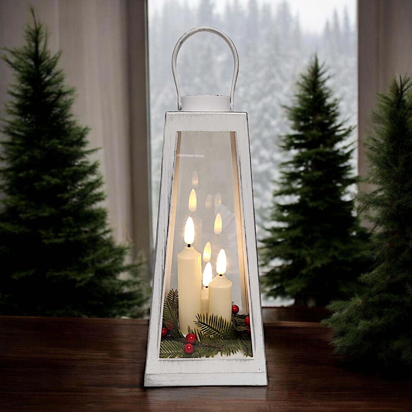 Crackle Glass Christmas Lantern with LED Lights - Rustic, Festive Decor | Divas World